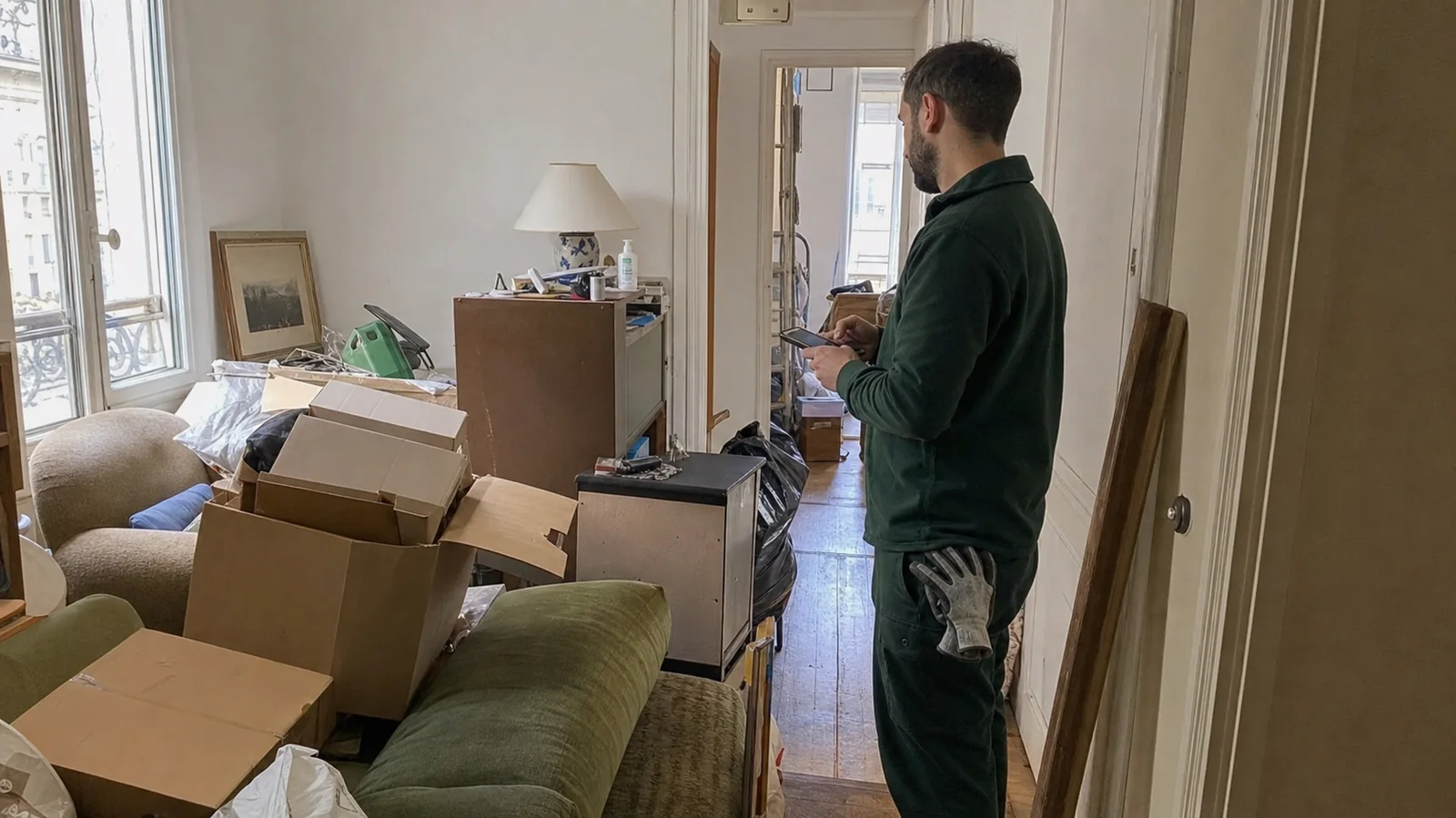 Évaluation du volume et des accès dans un appartement encombré